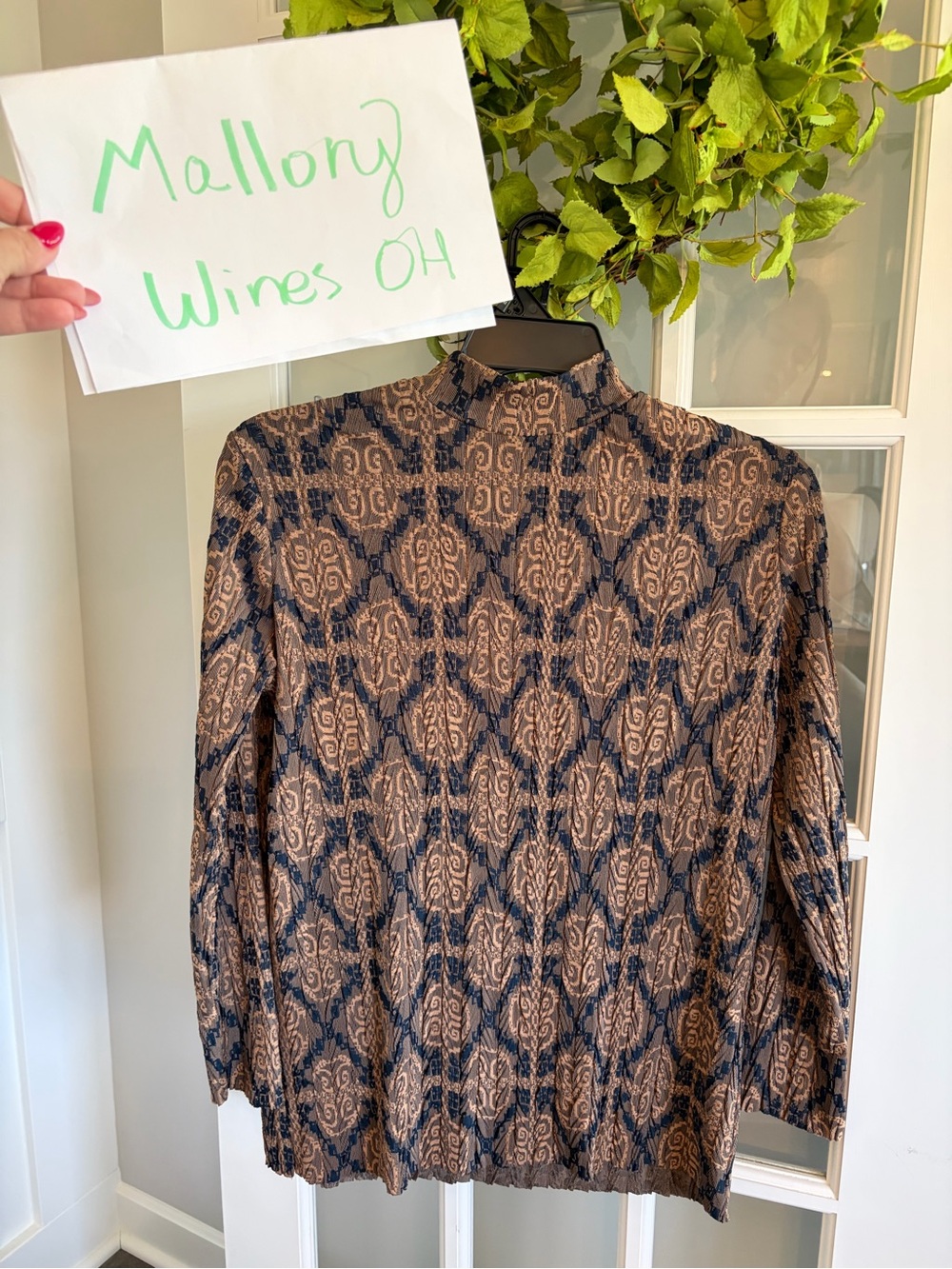 Zara Brown and Black Patterned Mock Neck Blouse